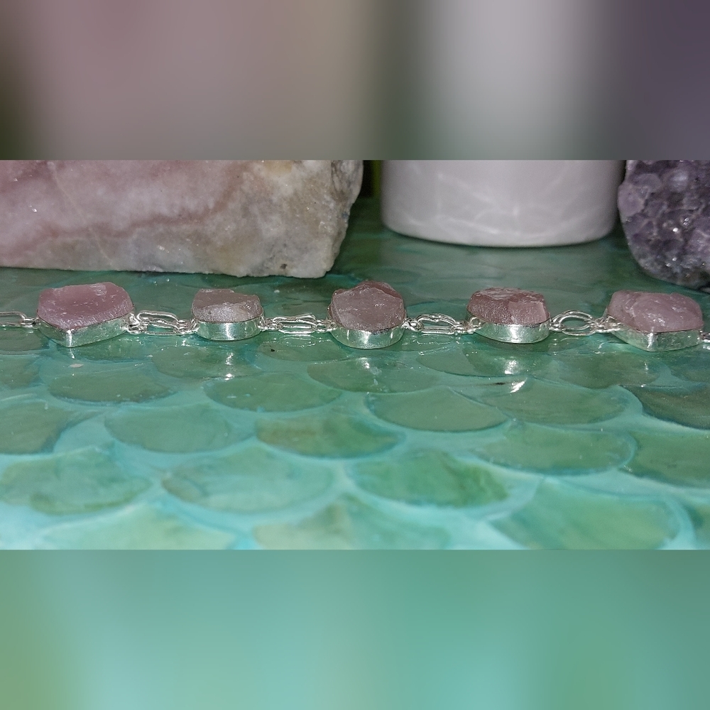 Raw Rose Quartz Statement Bracelet - Picture 3 of 5